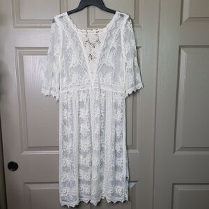 NWT POL Cream Floral Bohemian Lace Dress One Size